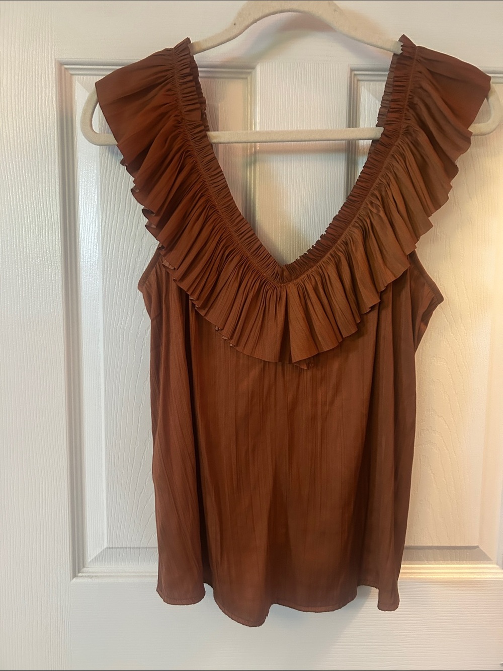 Evereve Rust Brown Ruffled V-Neck Camisole